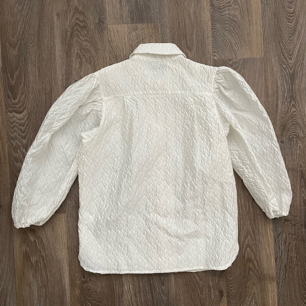 Sister Jane Ivory Textured Puff Sleeve Pearl Button Blouse Cottagecore M - Picture 5 of 6